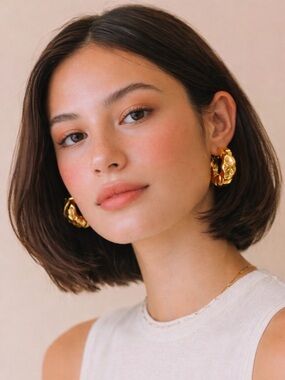 Gold Textured Wavy Hoop Earrings - Women Jewelry